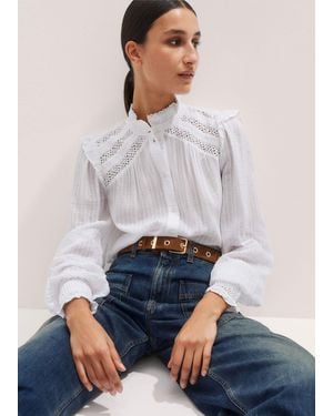 ME+EM Cotton + Lace Trim Blouse - White