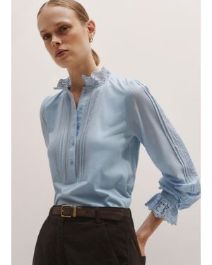 ME+EM Cotton Voile Embroidered Layering Top - Blue