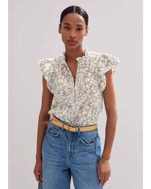 ME+EM Cotton Floral Print Blouse - Blue