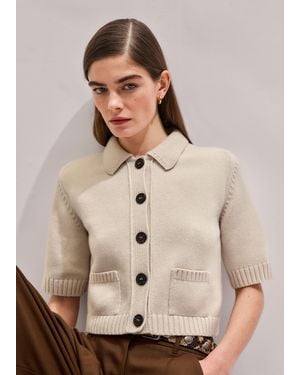 ME+EM Merino Cashmere Cropped Knit Jacket - Natural