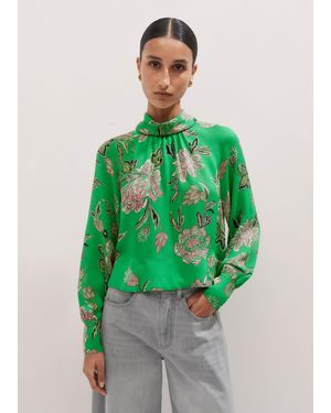 ME+EM Silk Rich Floral Print High Neck Top - Green