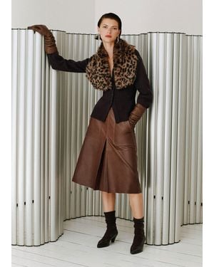 ME+EM Luxe Pleat Front Midi Skirt - Brown