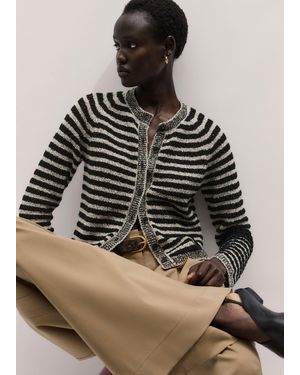 ME+EM Textured Stripe Cardigan-Cream - Black