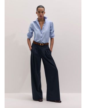 ME+EM Pinstripe Perfect Pleat Front Pant - Blue