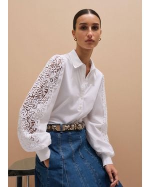 ME+EM Lace + Poplin Layering Shirt - Blue