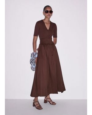 ME+EM V-Neck Smocked Skirt Maxi Dress - Brown