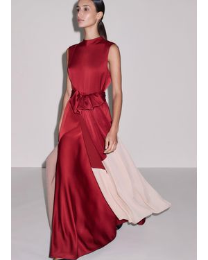 ME+EM Satin Color Tipping Bias Cut Full Length Dress + Belt Pomegranate - Red