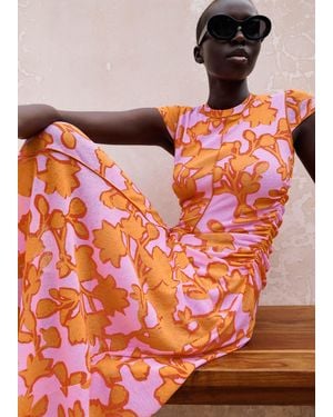 ME+EM Shadow Paradise Print Ruched Maxi Dress - Orange