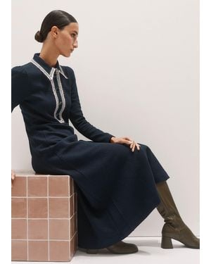 ME+EM Crochet Trim Fit And Flare Midi Dress - Blue