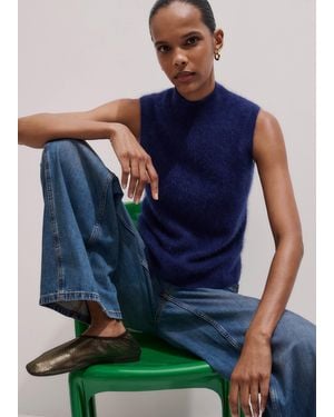 ME+EM Brushed Cashmere High Neck Slim Knit Vest - Blue