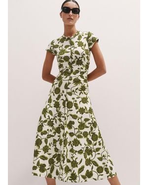 ME+EM Midnight Hibiscus Print Crew Neck Midi Dress - White