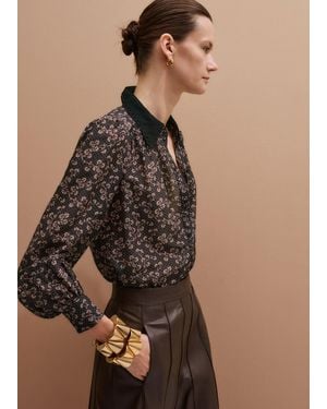 ME+EM Scallop Daisy Print Feature Collar Blouse - Brown