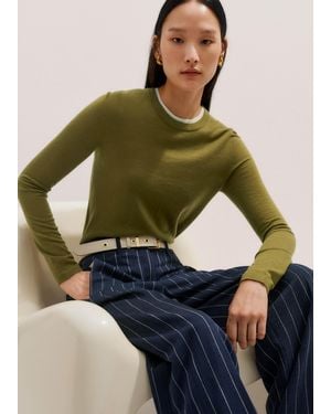 ME+EM Merino Cashmere Barely There Trim Jumper - Green