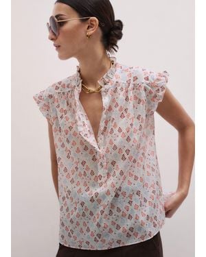 ME+EM Cotton Geo Leaves Print Top Light Cream-Multi - Multicolor
