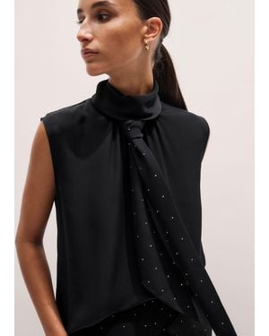ME+EM Silk Am-Pm Sleeveless Top + Crystal Embellished Scarf - Black