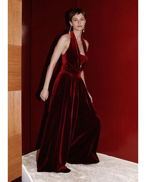 ME+EM Fluid Velour Halterneck Jumpsuit - Red