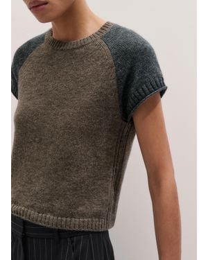 ME+EM Merino Cashmere Silk Color Block Baby Tee Hazelnut-Charcoal - Multicolor