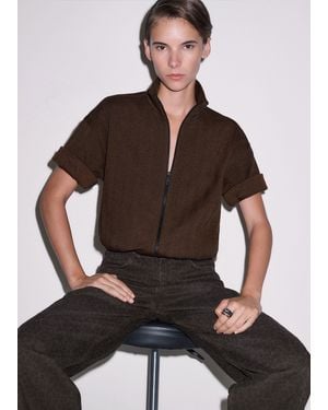 ME+EM Relaxed Zip Through Top-Chocolate - Brown