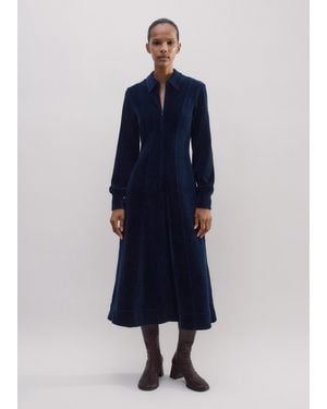 ME+EM Cord Velour Fit And Flare Midi Dress - Blue
