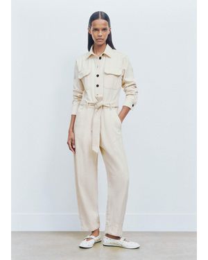 ME+EM Cotton Herringbone Utility Jumpsuit - White