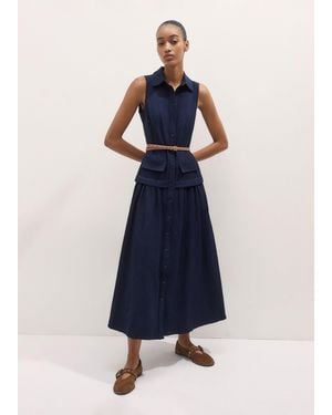ME+EM Seersucker Maxi Shirt Dress + Belt - Blue