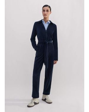 ME+EM Fluid Cord Velour Jumpsuit + Belt - Blue