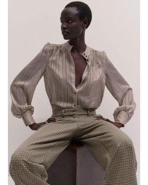 ME+EM Micro Foulard Print Blouse + Tie - Brown