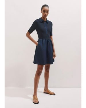 ME+EM Mixed Media Shirt Collar Short Dress - Blue