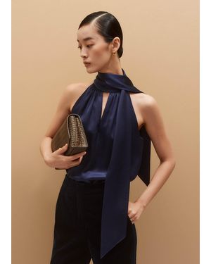 ME+EM Silk Satin Halterneck Top + Tie - Blue