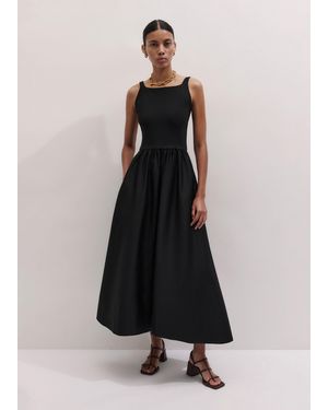 ME+EM Boat Neck Fit And Flare Maxi Dress + Tie - Black