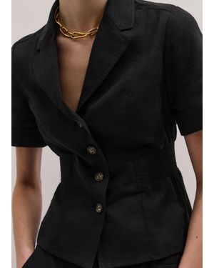 ME+EM Crease-Less Linen Shirred Waist Tailored Top - Black