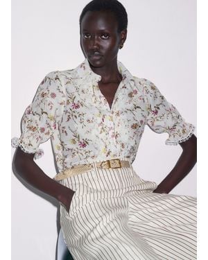 ME+EM Silk Cotton Wild Spring Floral Print Blouse Light Cream-Multi - Grey