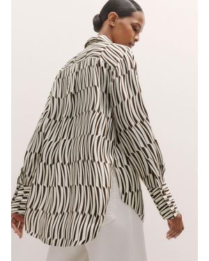 ME+EM Silk Linear Keys Print Oversized Shirt - White