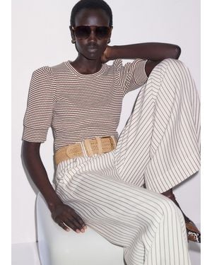 ME+EM Striped Pouf Sleeve Tee Cinnamon-Light Cream - Multicolour
