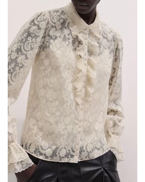 ME+EM Embroidered Tulle Ruffle Blouse + Cami - Natural