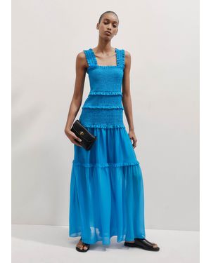 ME+EM Silk-Blend Shirred Full-Length Dress + Strap - Blue