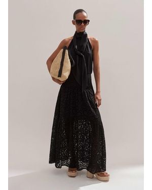 ME+EM Cotton Lace Flower Broderie Maxi Skirt - White