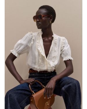 ME+EM Cotton Schifflie Blouse - Natural