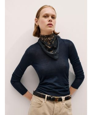 ME+EM Superfine Merino Wool Draped Knit Top - Blue