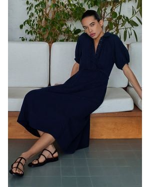 ME+EM Fit & Flare Cheesecloth Intricate Detail Midi Dress - Blue