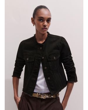 ME+EM Collarless Denim Jacket - Black