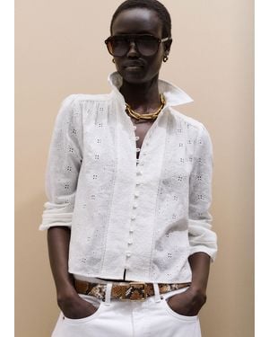 ME+EM Embroidery Cotton Gauze Cropped Blouse - White