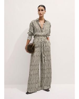 ME+EM Silk Linear Keys Print Wide-Leg Trouser - White