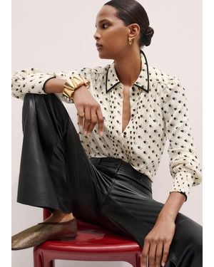 ME+EM Silk Little Oak Leaf Print Blouse + Tie - Black