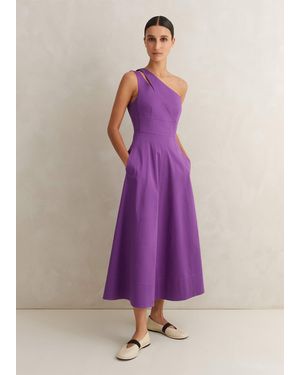 ME+EM Cotton Sateen One Shoulder Midi Dress Summer - Purple