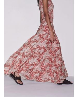 ME+EM Silk Cotton Elaborate Botanical Print Full Length Skirt - Pink