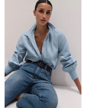 ME+EM Micro Cord Slim Fitting Blouse - Blue