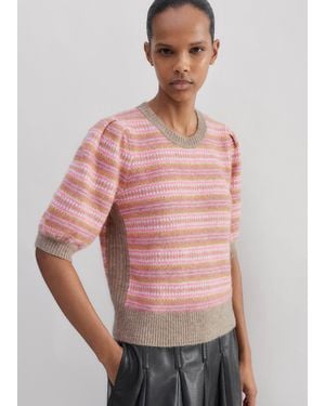 ME+EM Fair Isle Jacquard Pouf Sleeve Tee - Pink