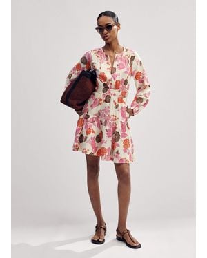 ME+EM Cheesecloth Bali Print Fit And Flare Dress Cream//Multi - Red