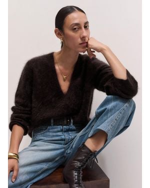 ME+EM Brushed Cashmere Relaxed V Neck Sweater - Brown